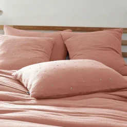 Taie D'Oreiller, Traversin|EMINZA Taie d'oreiller rectangulaire gaze de coton (50 x 70 cm) Gaïa Chic Rose Pêche