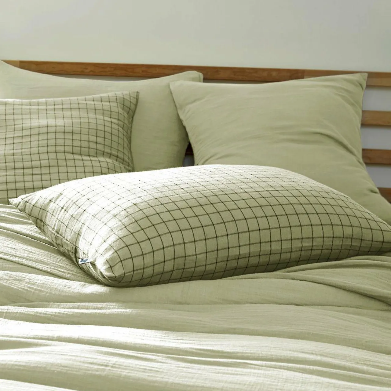 Taie D'Oreiller, Traversin|EMINZA Taie d'oreiller rectangulaire gaze de coton (50 x 70 cm) Gaïa Mix Vert tilleul