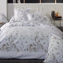 Taie D'Oreiller, Traversin|TRADI LINGE Taie d'oreiller rectangulaire percale de coton (50 x 70 cm) Plumes e Gris