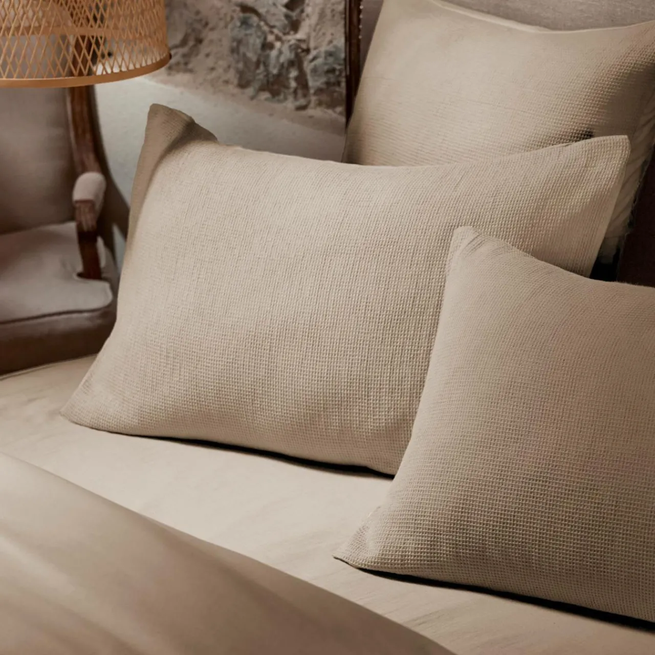 Taie D'Oreiller, Traversin|EMINZA Taie d'oreiller rectangulaire coton nid d'abeille (50 x 80 cm) Eva Ficelle