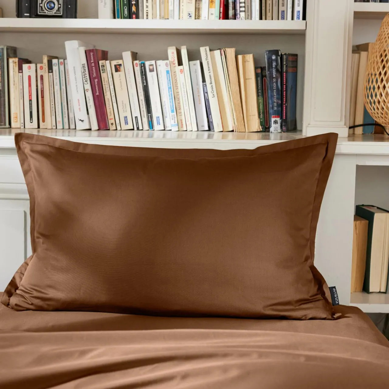 Taie D'Oreiller, Traversin|EMINZA Taie d'oreiller rectangulaire percale de coton (50 x 70 cm) Cali Marron Chocolat