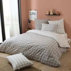 Taie D'Oreiller, Traversin|TRADILINGE Taie d'oreiller rectangulaire percale de coton (50 x 70 cm) Max e Gris