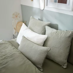 Taie D'Oreiller, Traversin|EMINZA Taie d'oreiller rectangulaire gaze de coton (50 x 70 cm) Gaïa vichy Vert romarin