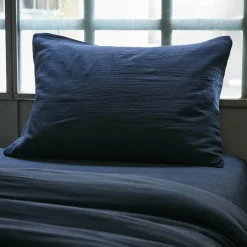 Taie D'Oreiller, Traversin|EMINZA Taie d'oreiller rectangulaire gaze de coton (50 x 70 cm) Gaïa Bleu nuit