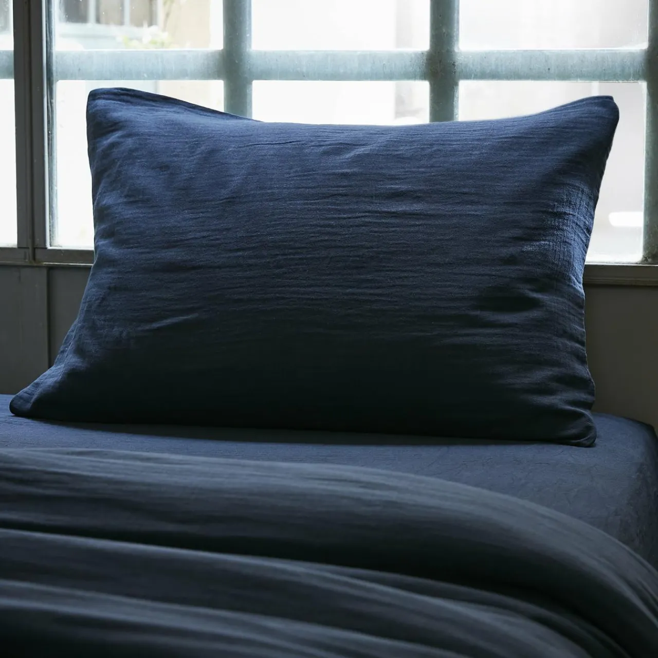 Taie D'Oreiller, Traversin|EMINZA Taie d'oreiller rectangulaire gaze de coton (50 x 70 cm) Gaïa Bleu nuit