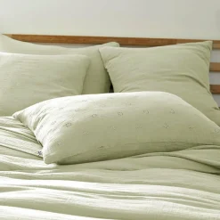 Taie D'Oreiller, Traversin|EMINZA Taie d'oreiller rectangulaire gaze de coton (50 x 70 cm) Gaïa Boho Vert tilleul