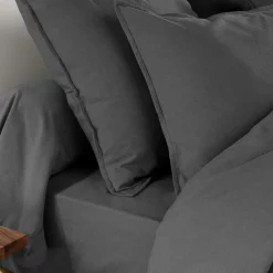 Taie D'Oreiller, Traversin|EMINZA Taie d'oreiller rectangulaire flanelle de coton (50 x 70 cm) Nina Gris Anthracite