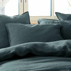 Taie D'Oreiller, Traversin|EMINZA Taie d'oreiller rectangulaire lin lavé (50 x 80 cm) Louise Gris ardoise