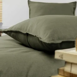 Taie D'Oreiller, Traversin|EMINZA Taie d'oreiller rectangulaire flanelle de coton (50 x 70 cm) Nina Vert romarin