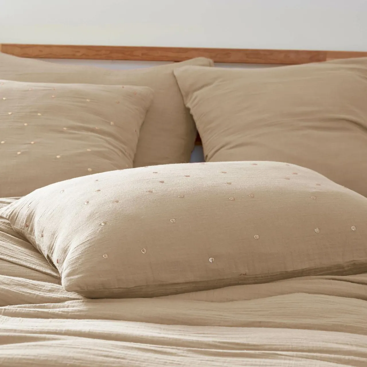 Taie D'Oreiller, Traversin|EMINZA Taie d'oreiller rectangulaire gaze de coton (50 x 70 cm) Gaïa Chic Ficelle