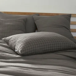 Taie D'Oreiller, Traversin|EMINZA Taie d'oreiller rectangulaire gaze de coton (50 x 70 cm) Gaïa Mix Gris granit Gris foncé