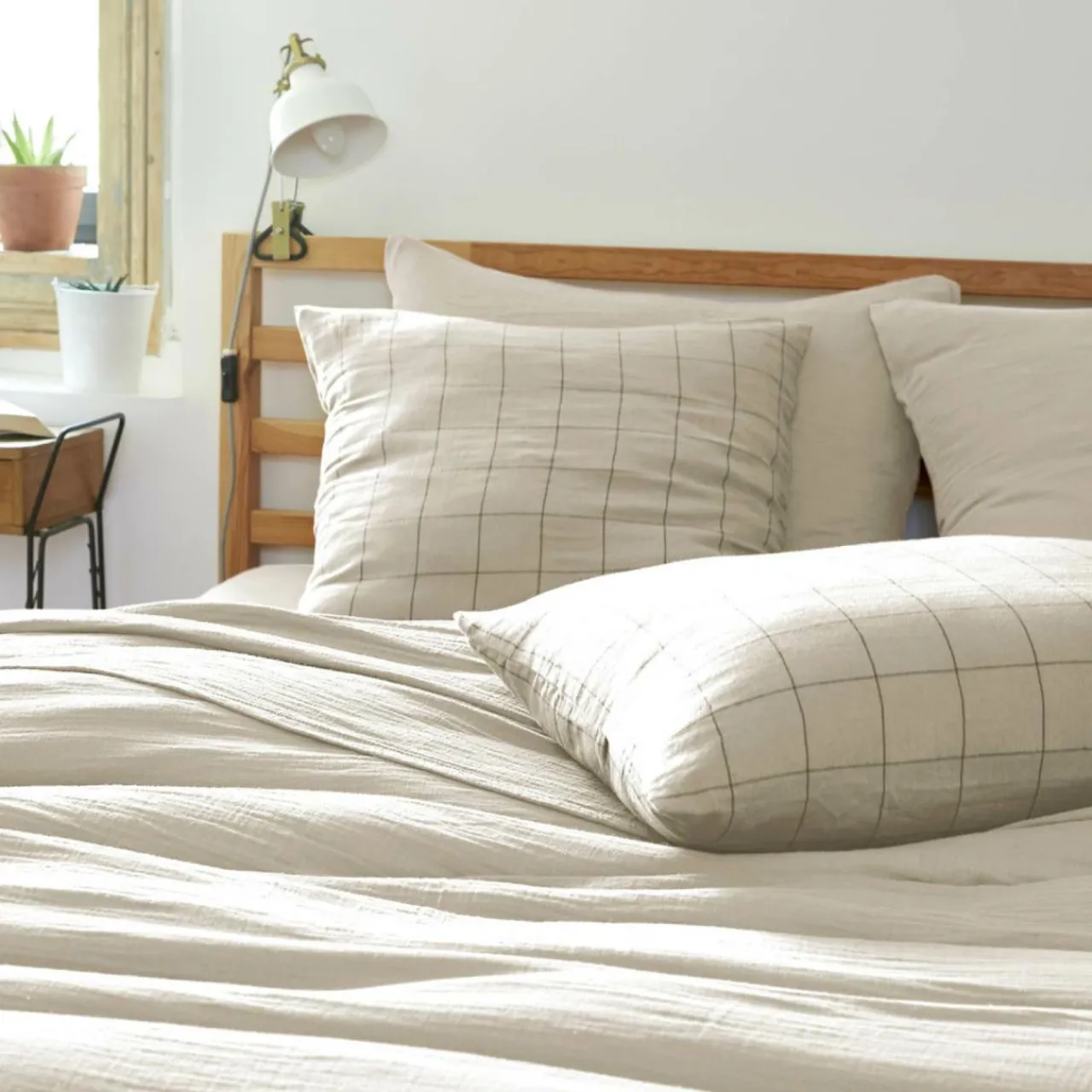 Taie D'Oreiller, Traversin|EMINZA Taie d'oreiller rectangulaire gaze de coton (50 x 70 cm) Gaïa Match pampa Beige