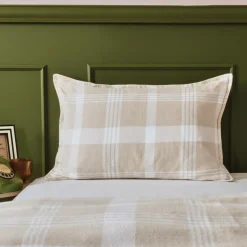 Taie D'Oreiller, Traversin|EMINZA Taie d'oreiller rectangulaire flanelle de coton (50 x 70 cm) Nina carreaux Beige Carreau Beige