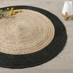 Tapis De Chambre/Salon|ATMOSPHERA Tapis de salon jute rond (120 cm) Bord Noir