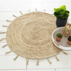 Tapis De Chambre/Salon|ATMOSPHERA Tapis de salon jute rond (80 cm) Lurex Cosy Beige