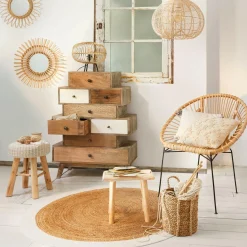 Tapis De Chambre/Salon|ATMOSPHERA Tapis de salon jute rond (D120 cm) Bord Blanc