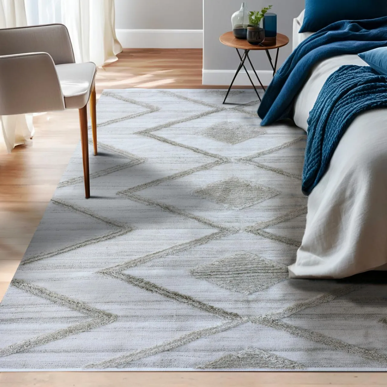 Tapis De Chambre/Salon|EMINZA Tapis de salon rectangulaire matière recyclée tuftée (160 x 230 cm) Kaito Ivoire