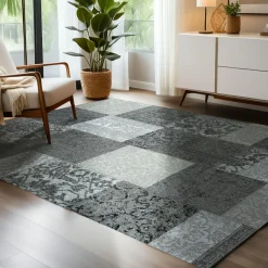 Tapis De Chambre/Salon|EMINZA Tapis de salon rectangulaire jacquard (160 x 230 cm) Rishi et gris Noir