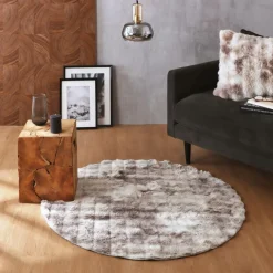 Tapis De Chambre/Salon|EMINZA Tapis fausse fourrure (120 cm) Toronto Taupe
