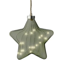 Déco Et Objet De Noël|KAEMINGK Étoile lumineuse en verre à piles 15 LED (D20 cm) Vintage Thé et blanc chaud Vert