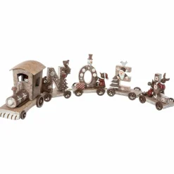 Déco Et Objet De Noël|Train Décoratif Et Électrique|Feeric Lights & Christmas Train décoratif en bois (44 cm) Noël 4 wagons Naturel