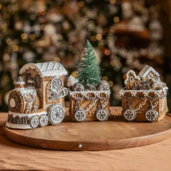 Train Décoratif Et Électrique|Village De Noël Lumineux|KAEMINGK Train décoratif lumineux (18 cm) Pain d'épices Gourmand Marron