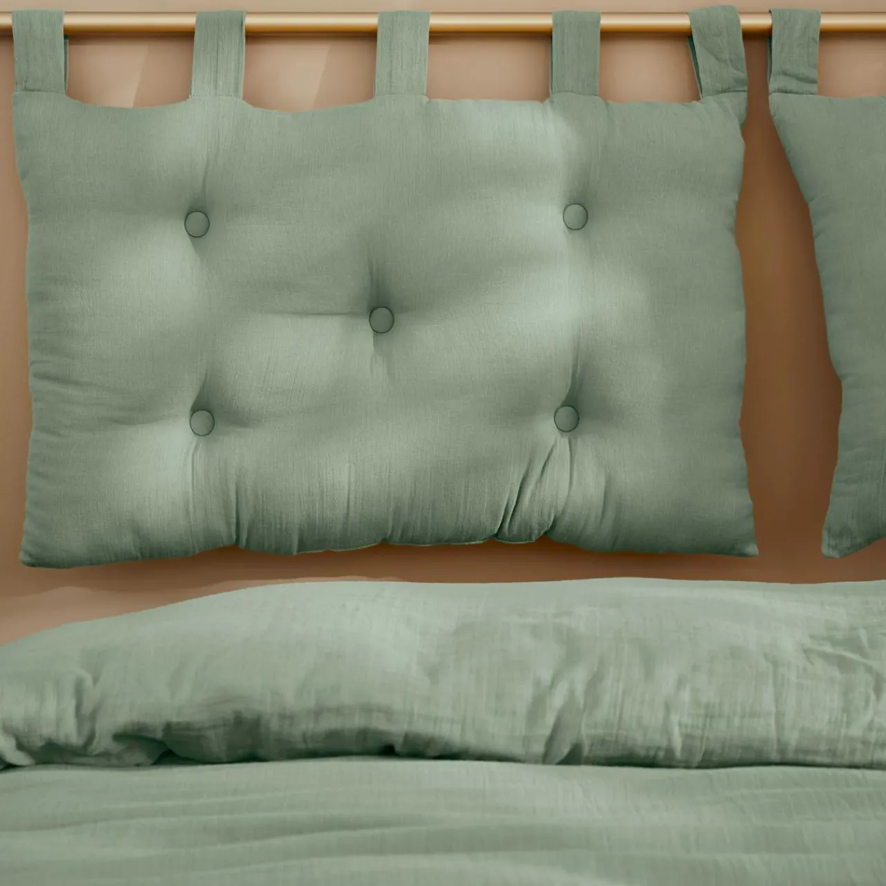 Tête-De-Lit|EMINZA Tête de lit coussin gaze de coton (80 x 50 cm) Gaïa Vert Eucalyptus
