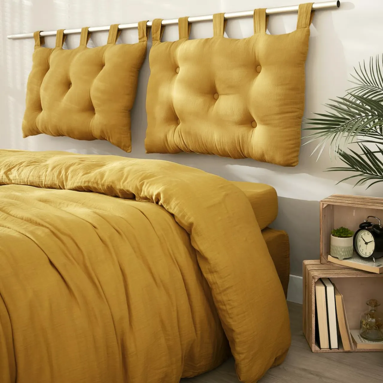 Tête-De-Lit|EMINZA Tête de lit coussin gaze de coton (80 x 50 cm) Gaïa Jaune safran
