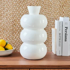 Vase|Vase|#N/A Vase en métal émaillé fait main (H33 cm) Serena brillant Blanc