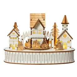 Déco Et Objet De Noël|Village De Noël En Bois|KAEMINGK Village de Noël en bois lumineux et musical à piles (22 x H15 cm) Ville de lumière