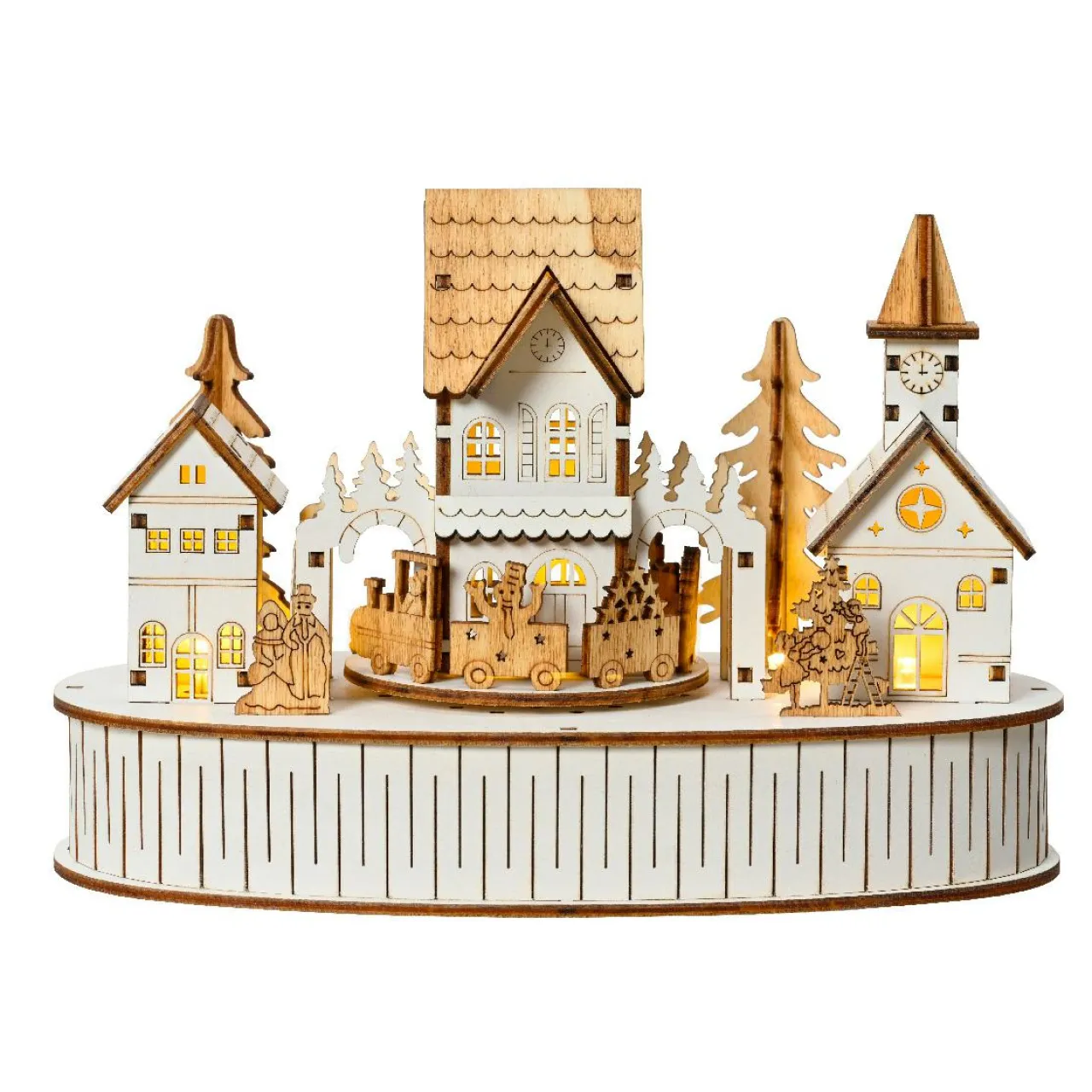 Déco Et Objet De Noël|Village De Noël En Bois|KAEMINGK Village de Noël en bois lumineux et musical à piles (22 x H15 cm) Ville de lumière