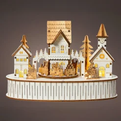 Déco Et Objet De Noël|Village De Noël En Bois|KAEMINGK Village de Noël en bois lumineux et musical à piles (22 x H15 cm) Ville de lumière