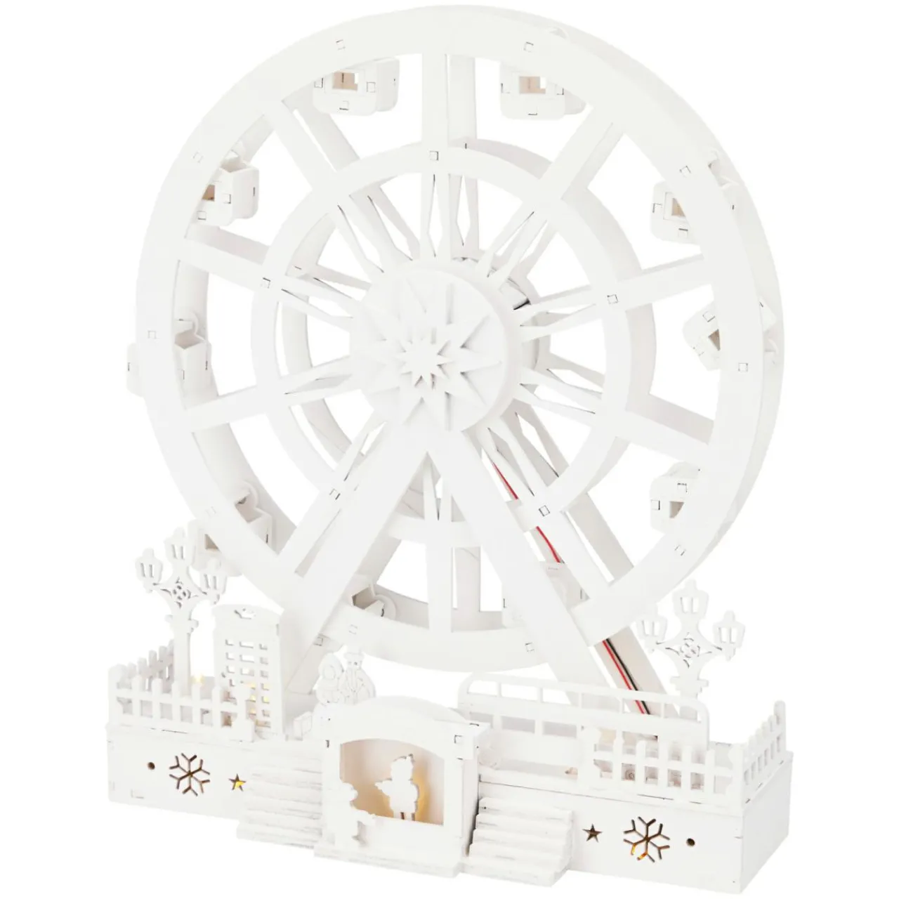 Village De Noël En Bois|KOOPMAN Village de Noël en bois lumineux et animé (H30 cm) Roue Enchantée de Noël Blanc