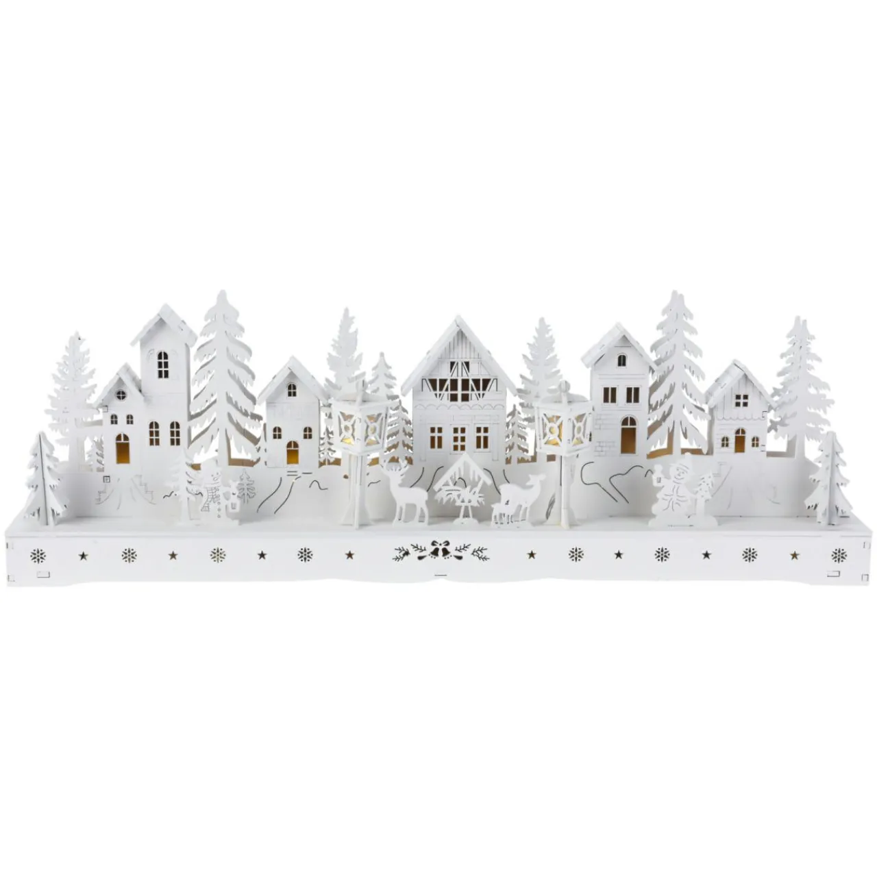 Village De Noël En Bois|KOOPMAN Village de Noël en bois lumineux à piles (45 x H15 cm) Square enchanté Blanc