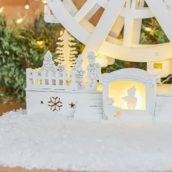 Village De Noël En Bois|KOOPMAN Village de Noël en bois lumineux et animé (H30 cm) Grande roue de Noël Blanc