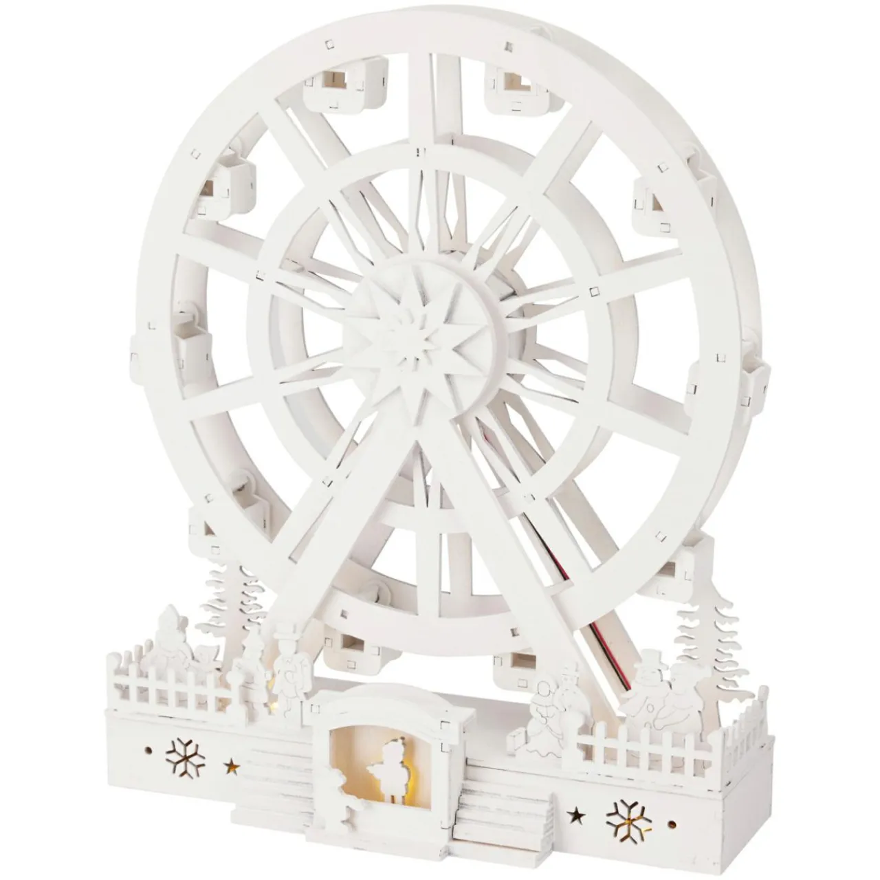 Village De Noël En Bois|KOOPMAN Village de Noël en bois lumineux et animé (H30 cm) Grande roue de Noël Blanc