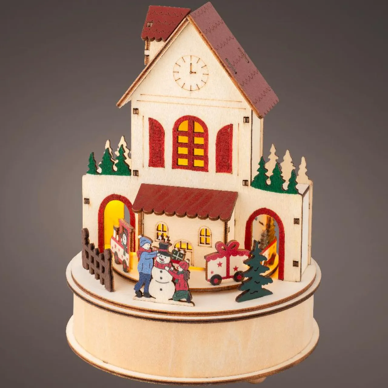 Village De Noël En Bois|KAEMINGK Village de Noël en bois lumineux et musical à piles (H20 cm) Maison joyeuse Colorée