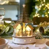 Centre De Table|Déco Et Objet De Noël|KAEMINGK Village de Noël en bois lumineux et musical à piles (H25 cm) Sapin de Noël