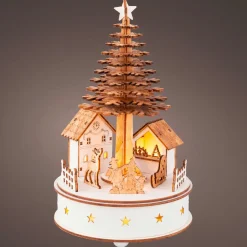 Centre De Table|Déco Et Objet De Noël|KAEMINGK Village de Noël en bois lumineux et musical à piles (H25 cm) Sapin de Noël