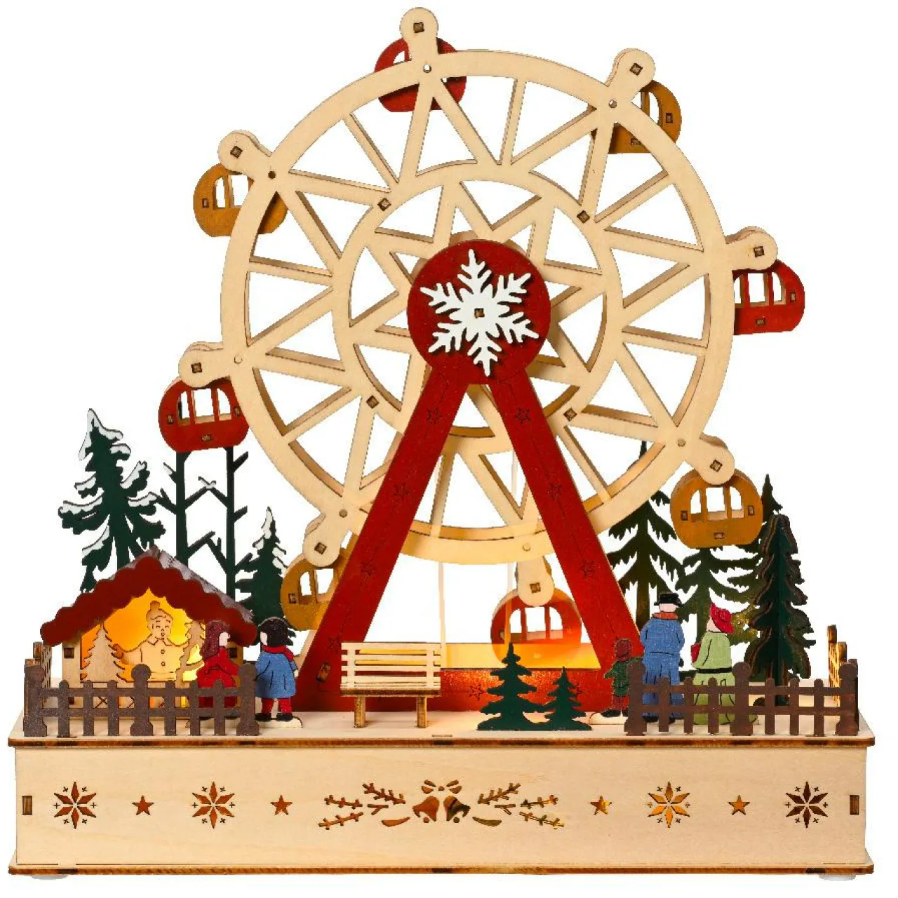 Village De Noël En Bois|KAEMINGK Village de Noël en bois lumineux et musical à piles (28 x H28 cm) Grande roue Colorée