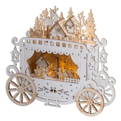 Village De Noël En Bois|Déco Et Objet Lumineux|KAEMINGK Village de Noël en bois lumineux à piles (H23 cm) Diligence Naturel