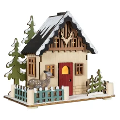 Village De Noël En Bois|BLACHERE Village de Noël en bois lumineux à piles (15 x H13 cm) Chalet en Forêt Blanc chaud