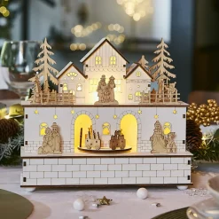 Village De Noël En Bois|KAEMINGK Village de Noël en bois lumineux et musical à piles (21 x H24 cm) Villageois en fête
