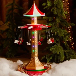 Village De Noël Lumineux|KAEMINGK Village de Noël lumineux animé et musical (H52 cm) Manège à sensation Rouge