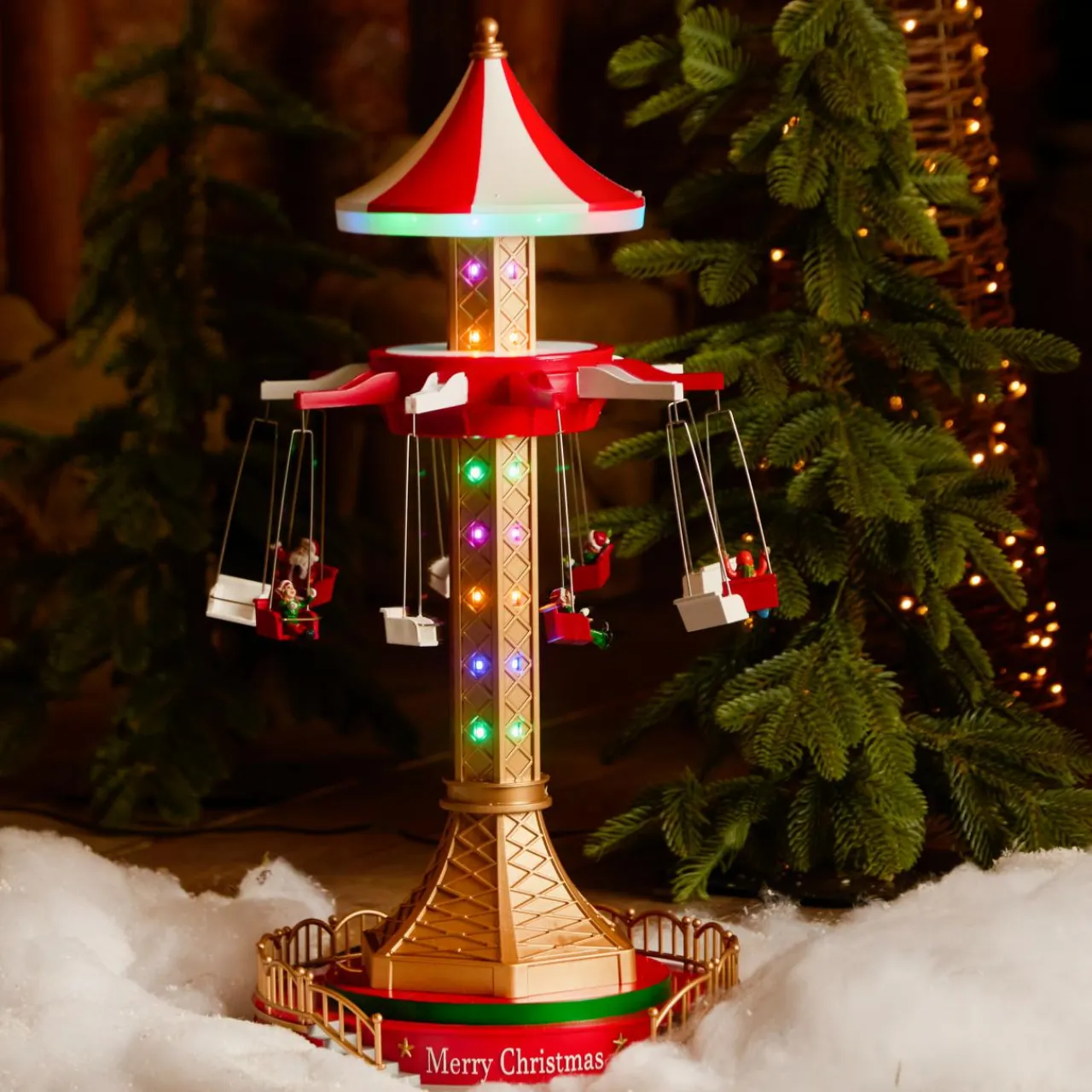 Village De Noël Lumineux|KAEMINGK Village de Noël lumineux animé et musical (H52 cm) Manège à sensation Rouge