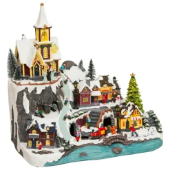 Village De Noël Lumineux|JJA Village de Noël lumineux animé et musical (H45 cm) Grande église et train Multicolore