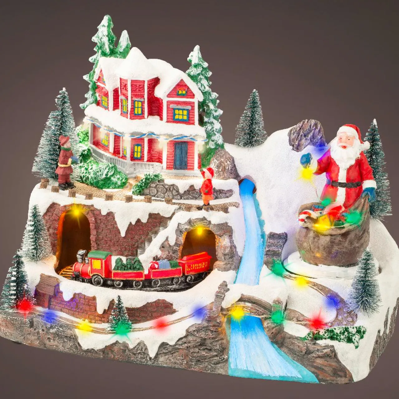 Village De Noël Lumineux|KAEMINGK Village de Noël lumineux et musical Père Noël en montagne