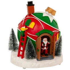 Village De Noël Lumineux|JJA Village de Noël musical et animé à piles (H22 cm) Cabane du Père Noël Multicolore