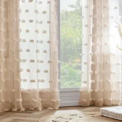 Voilage|EMINZA Voilage galon fronceur pompons (140 x 240 cm) Suzie Beige