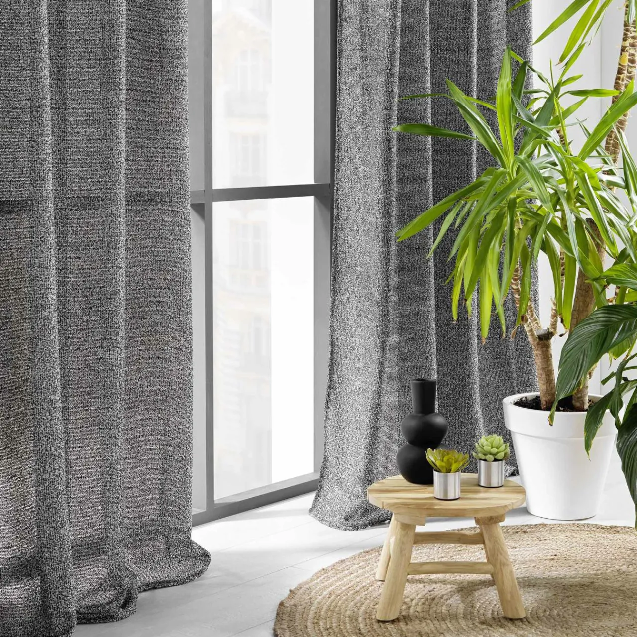 Voilage|douceur d'intu017drieur Voilage œillets effet lainage (140 x 240 cm) Loulaine Noir